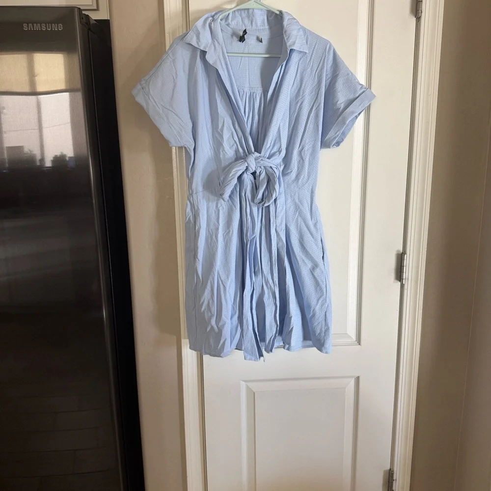 Lulu's Breeze By Light Blue Tie-Back Mini Dress With Pockets L / B54 - Picture 6 of 6